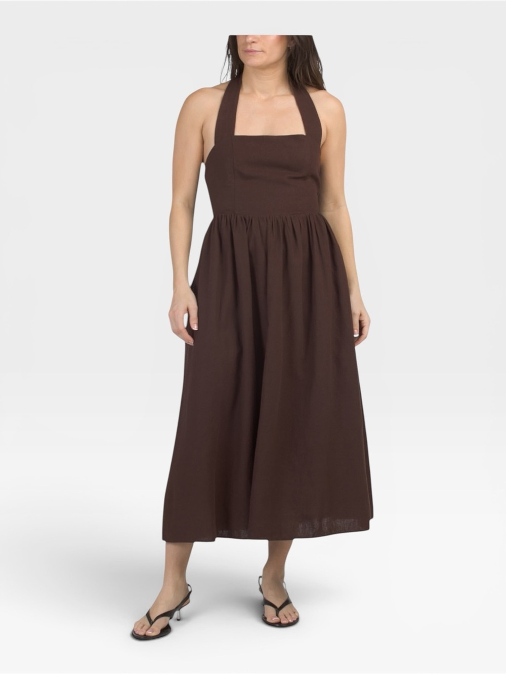 NWT JOIE Halter Neck Linen Bland Brown Bow Tie Back Midi Dress SMALL